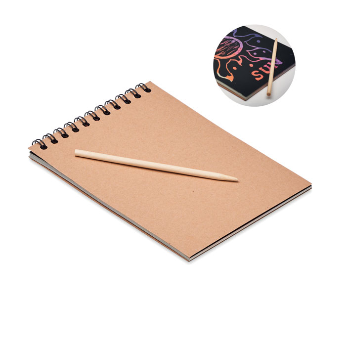 Cuaderno de papel Kraft para rascar con bolígrafo de madera - Plasencia de Jalón