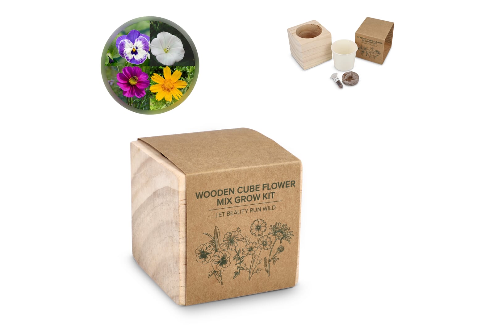 Juego de maceteros de madera FSC - Mezcla de flores