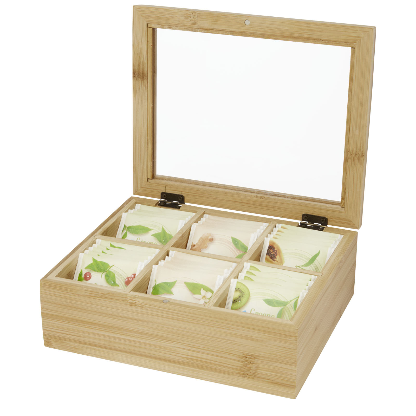 Caja de té de bambú con tapa transparente - Brieva de Cameros
