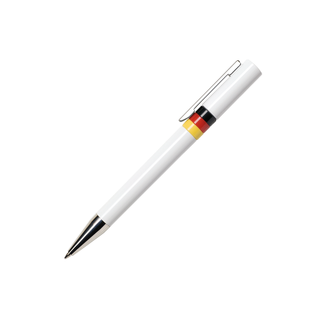 Bolígrafo de punta de bola ETHIC ET900 FLAG en blanco brillante con clip de metal y tinta azul - Torralba de Aragón