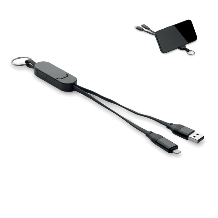 Cable de 60W con llavero y soporte para teléfono reciclado de ABS - Calaf