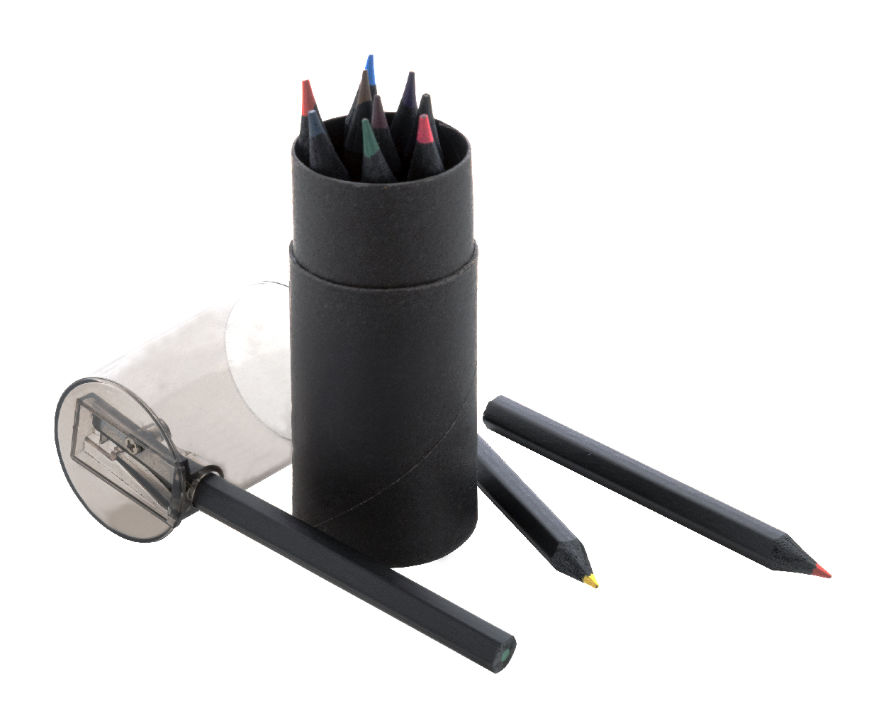 Set de 12 lápices de colores en estuche negro - Membrilla impreso con logotipo