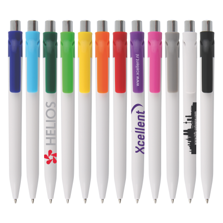 Bolígrafo FRAZER con Barril Blanco y Clip de Color Sólido - Ferreries