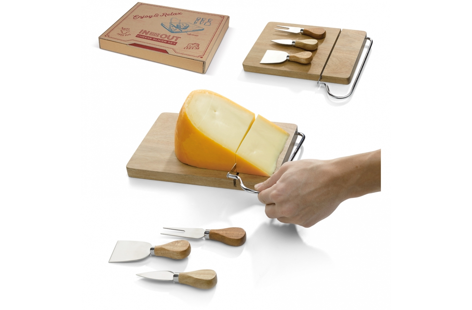 Conjunto de Tabla de Queso de Madera de Acacia con Cortador Integrado - Purujosa