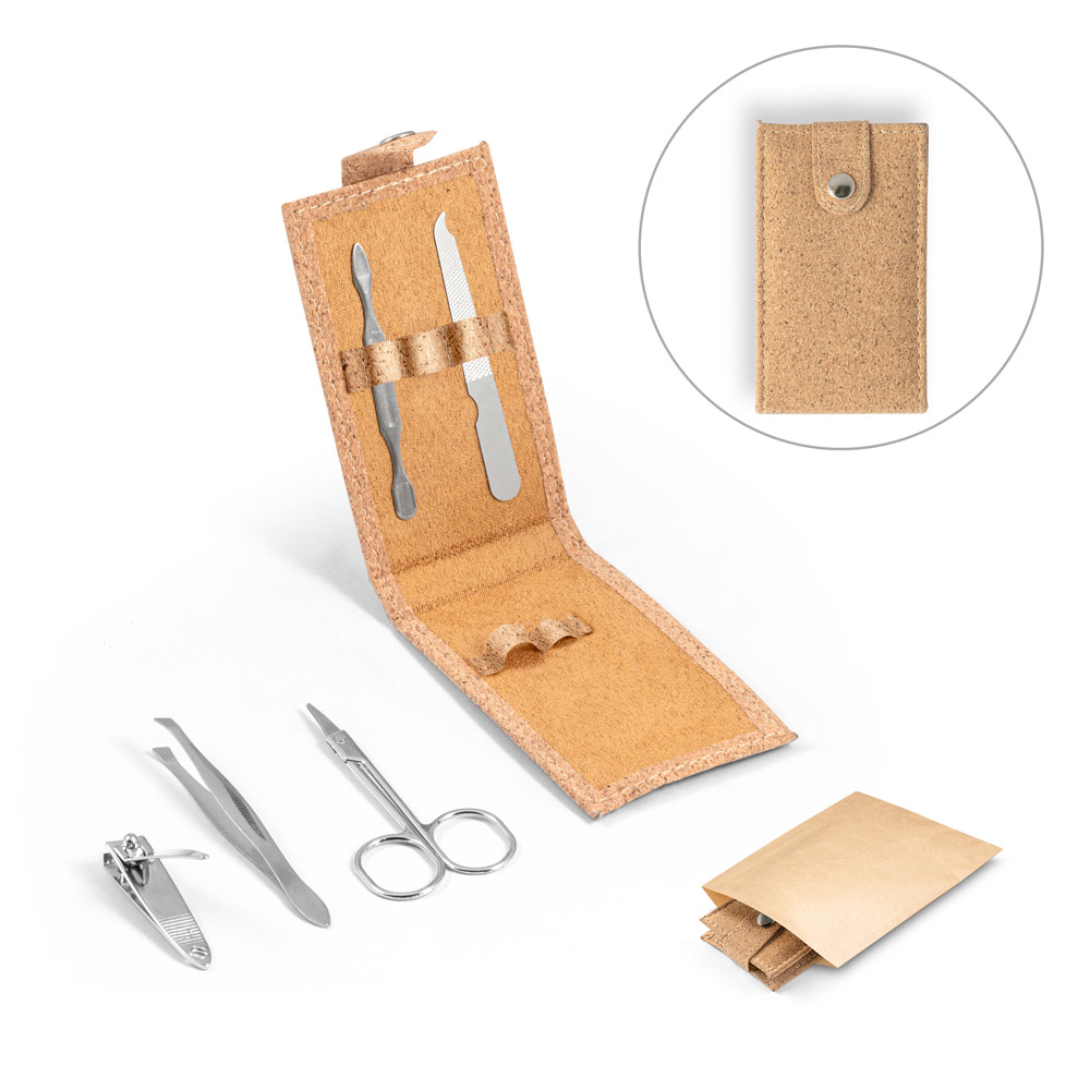 Set de Manicura en Acero Inoxidable y Funda de Corcho - Albeta