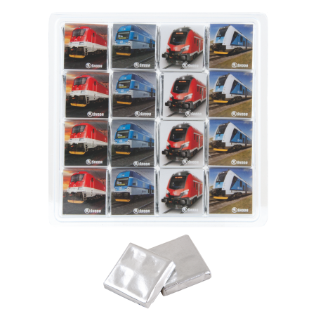 Caja de regalo transparente con chocolates Barry Callebaut hechos a medida - Lloret de Vistalegre