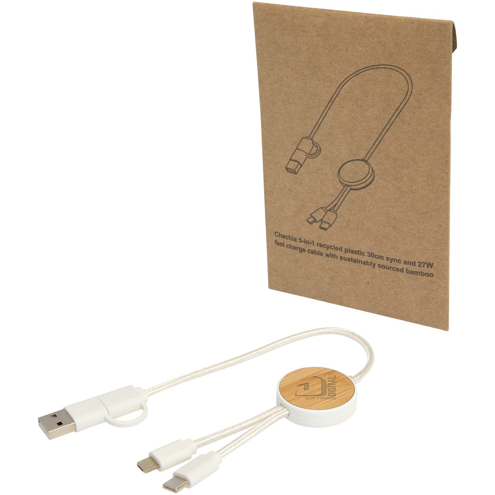 Cable de Carga Rápida y Sincronización 5-en-1 de 30 cm con Detalles de Bambú - Motril