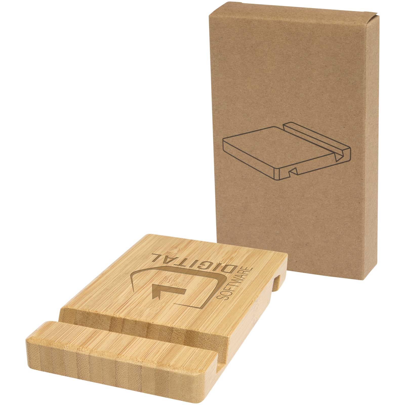 Soporte de bambú ajustable para tablets y teléfonos - Zarzosa impreso con logotipo