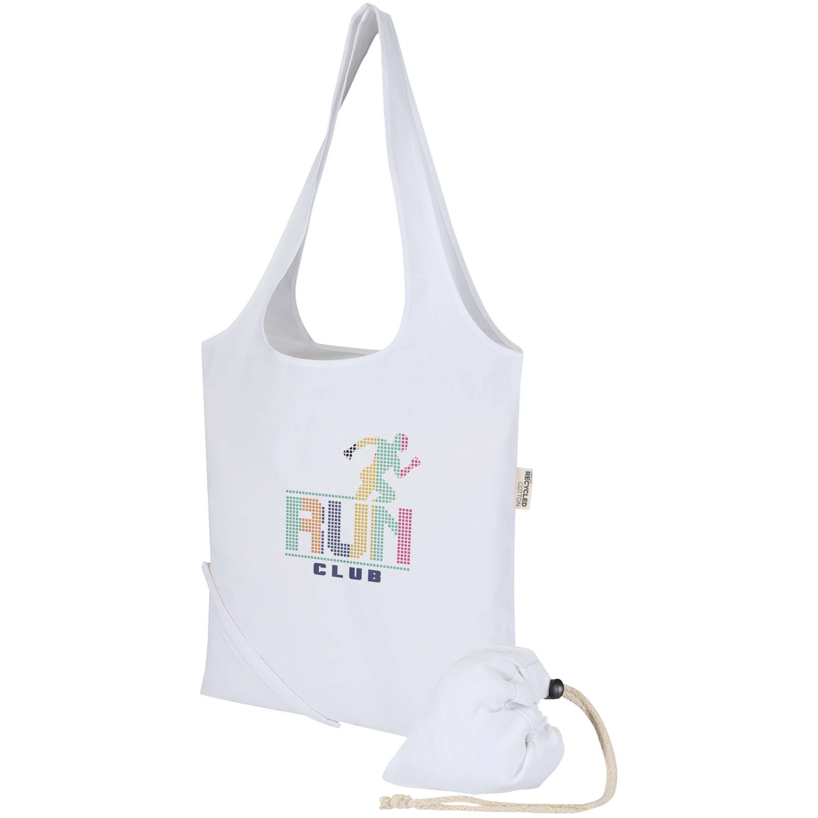 Bolsa de compras plegable de algodón reciclado certificada por GRS, mezcla Madras 140 g/m², 7 litros