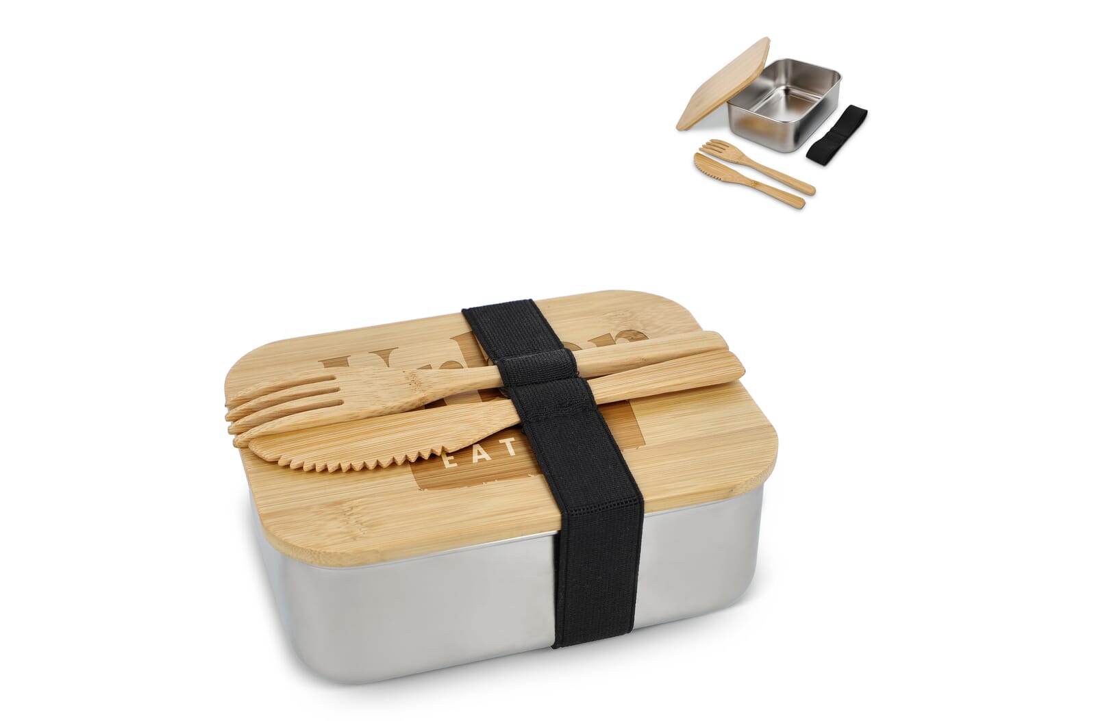 Caja de Almuerzo de Acero Inoxidable con Tapa de Bambú - Lantarón