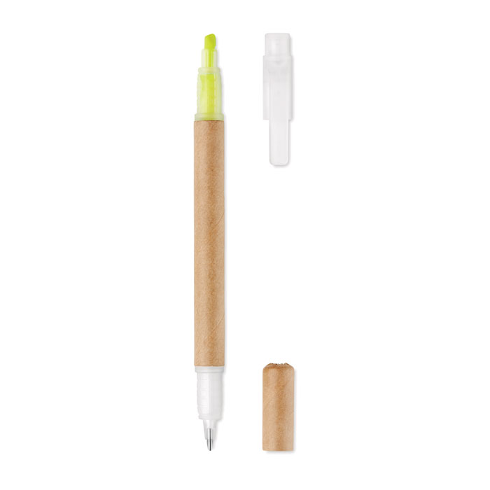 Bolígrafo y resaltador amarillo 2 en 1 con barril de cartón reciclado - Sayalonga