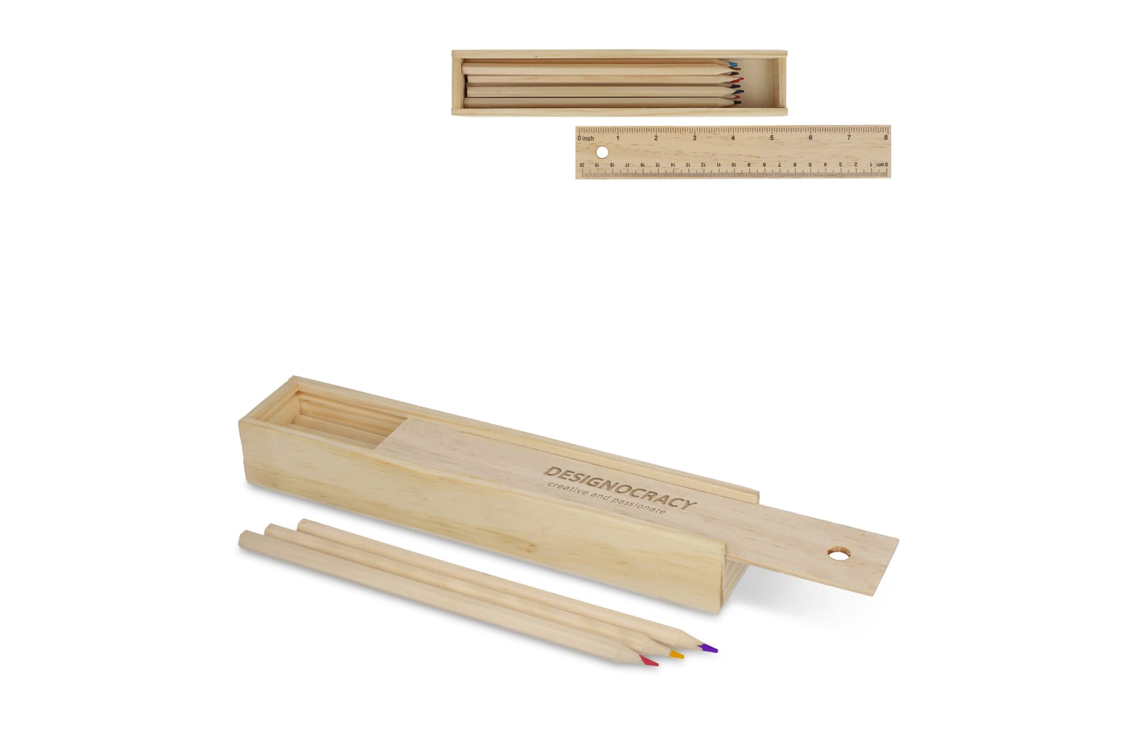 Lapiceros de Colores Artísticos con Caja Deslizante de Madera - San Fulgencio
