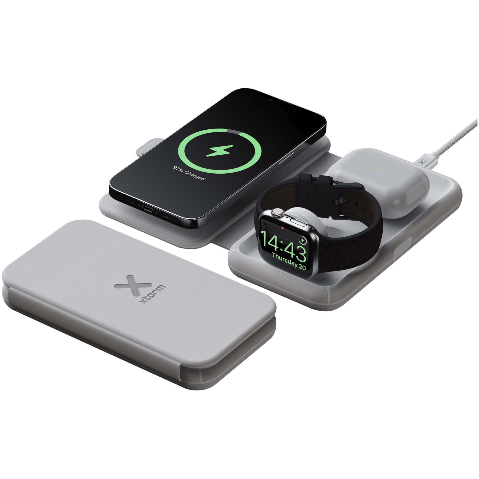 Xtorm XWF31 Cargador de viaje inalámbrico 3 en 1 plegable de 15 W - Gris