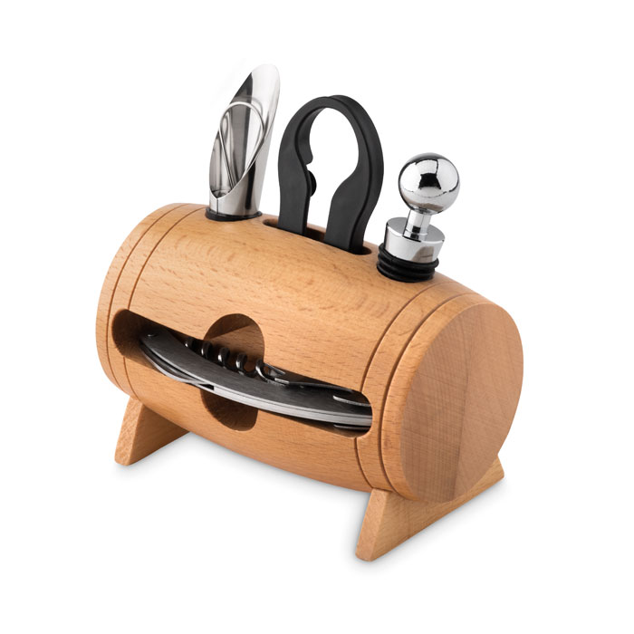 Conjunto de Accesorios para Vino con Soporte de Madera - Dodro